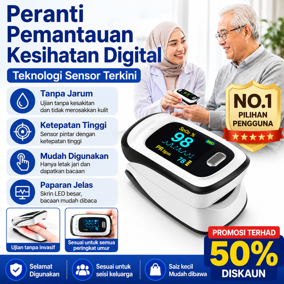 【12 dalam 1】Peranti Pemantauan Kesihatan Digital Mudah Alih