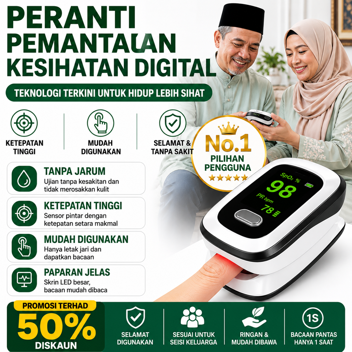 【12 dalam 1】Peranti Pemantauan Kesihatan Digital Mudah Alih
